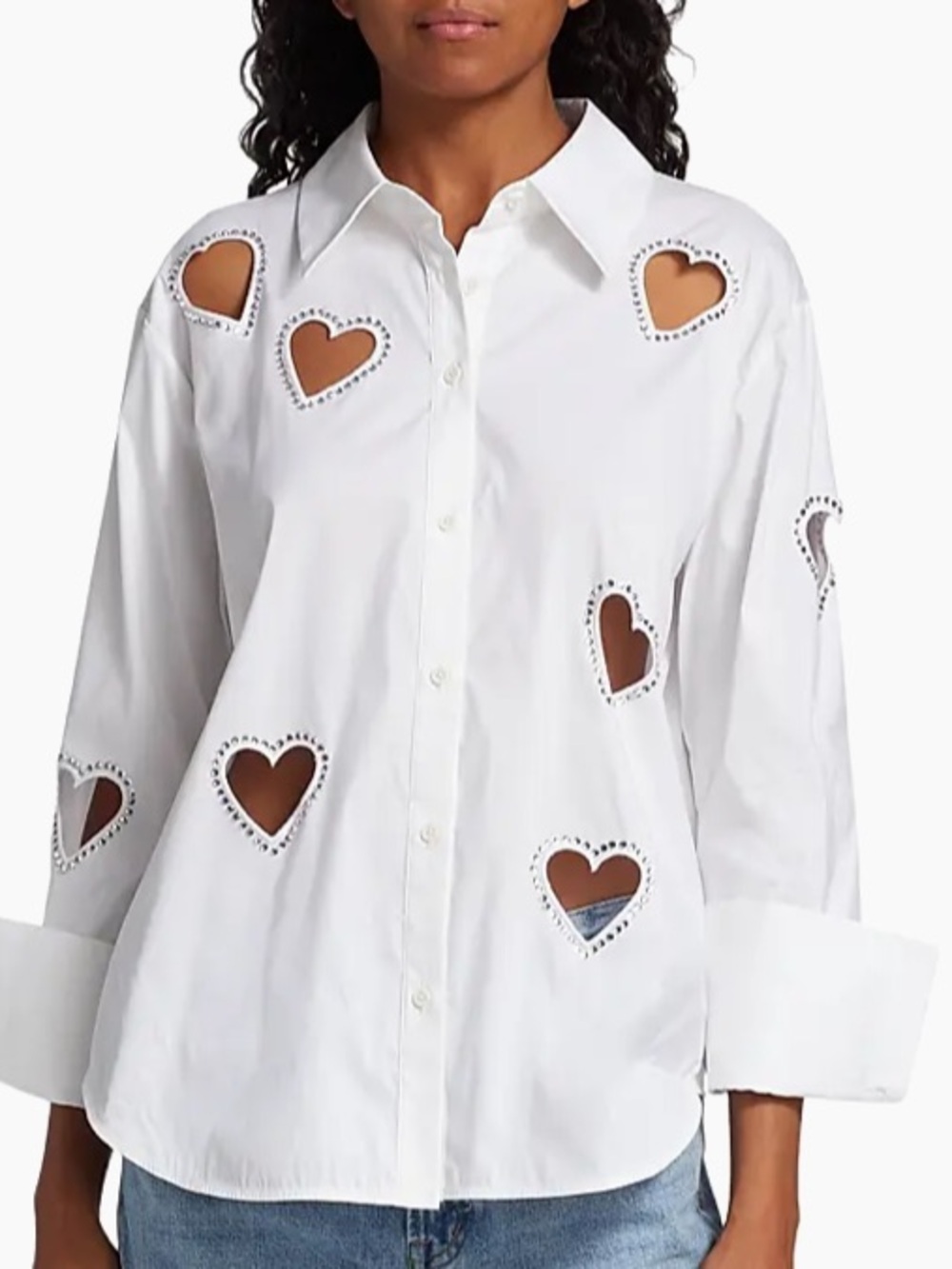 Alice + Olivia White Button-Down Shirt with Heart Cutouts